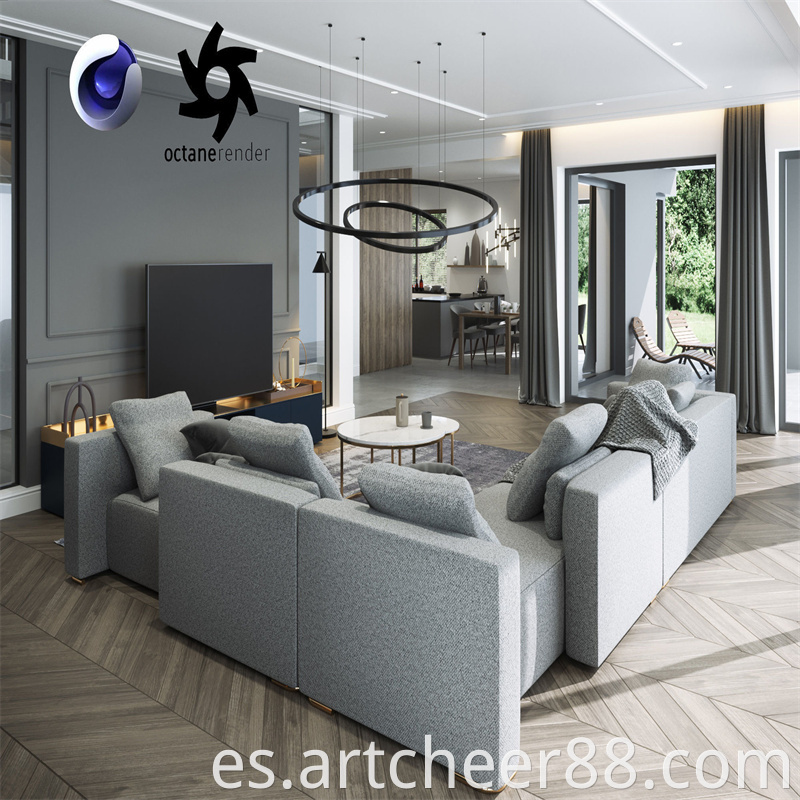 Living Room And Kitchen Scene For Cinema 4d And Octane Render 3d Model Obj Fbx C4d 3 Jpg